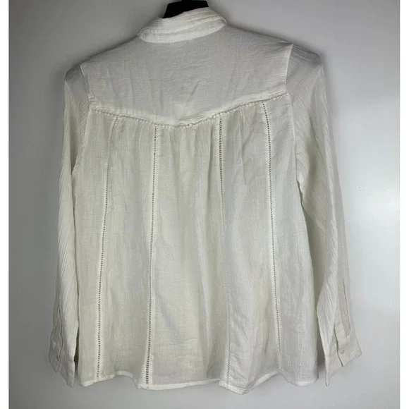 Sundance White Cotton Long Sleeve Button Up Blouse Crochet Boho Sheer Size Small - Picture 10 of 14